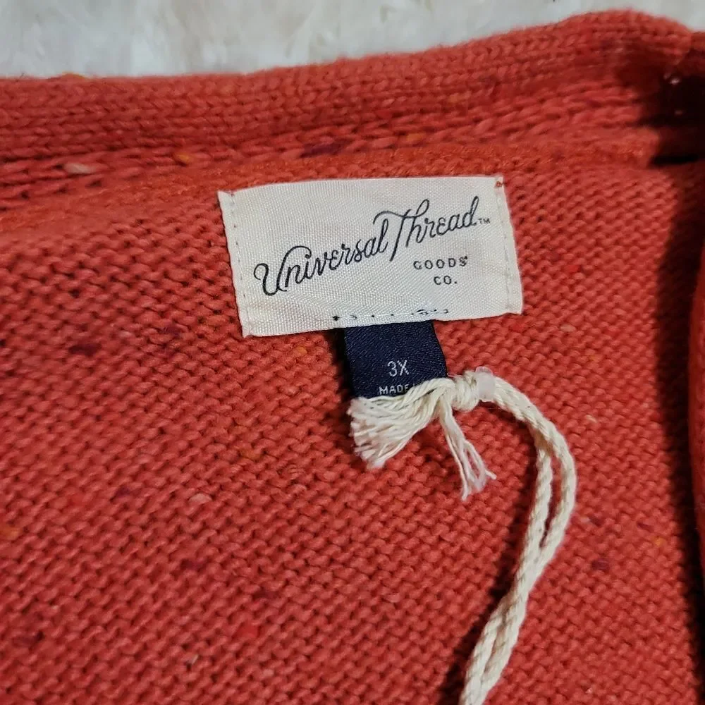 Universal Thread Orange Oversized Knit Flecked Button-Up Cardigain